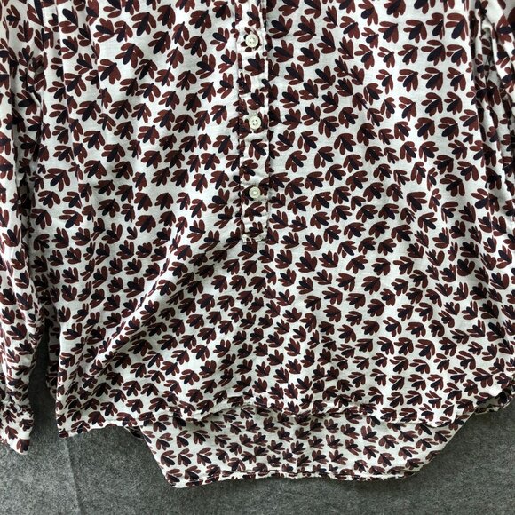 Loft The Softened Shirt Womens XS Brown White Leaf Print Long Sleeve Popover - Picture 4 of 8